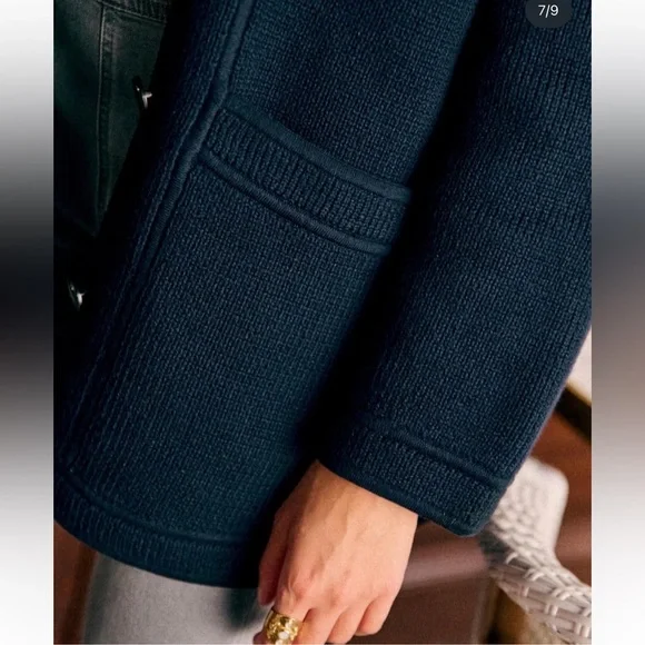 NWT Sezane Noely Dark Blue Navy Cardigan Gilet Women's Nathael Jacket M - Picture 3 of 8